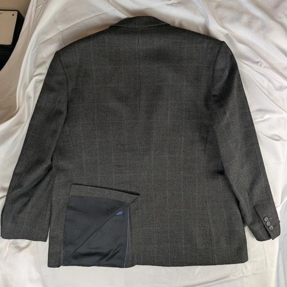Alexandre London Savile Row Tweed Wool Blazer Sport Coat Brown Blue Plaid 48R